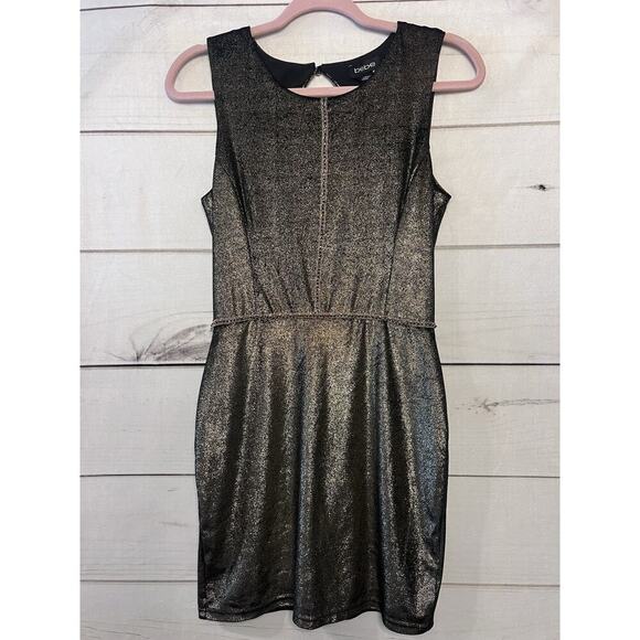 Bebe Dresses & Skirts - Bebe Women's Metallic Gold Open Back Beaded Bodycon Dress Size Small NWT